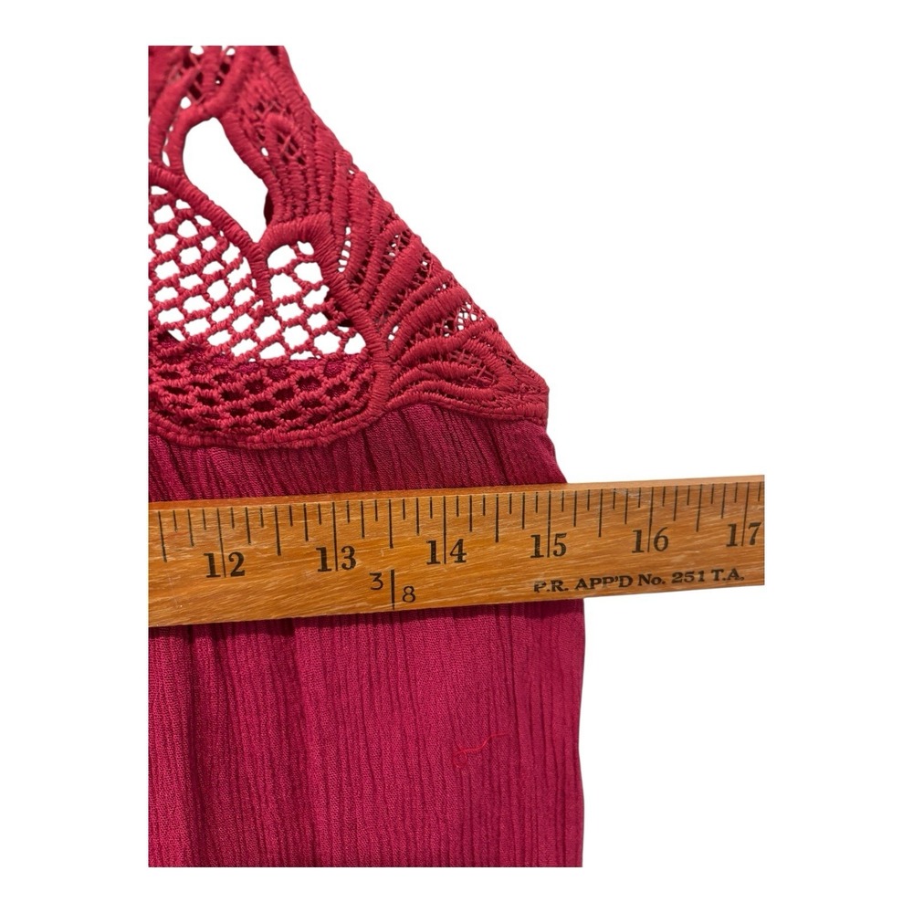 She‎ + Sky Dress Womens Small Burgundy Gauze Babydoll Lace Tie Back Lined - Picture 7 of 11